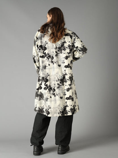 INK-WASH PRINTED LONG SHIRT WITH DECORATIVE STITCH DETAILING