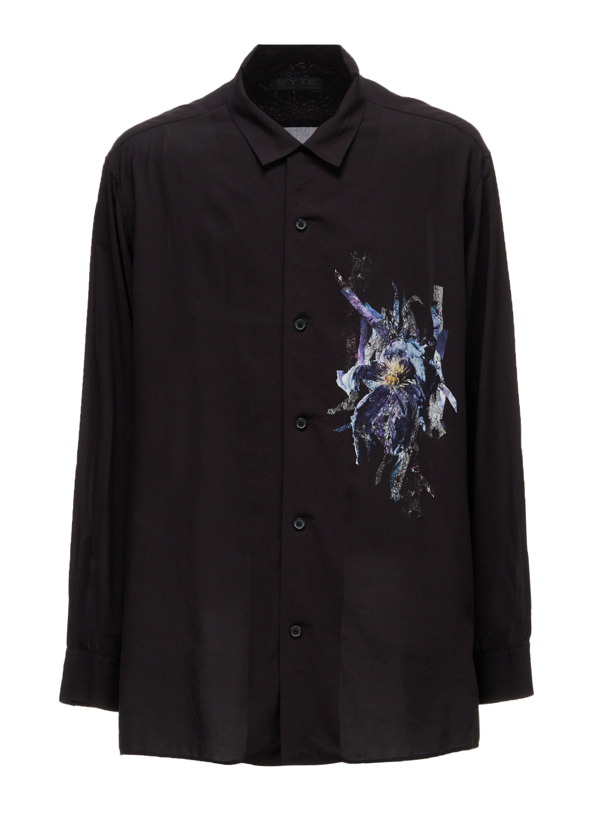PATCHWORK FLOWER PRINT RAYON OPEN COLLAR SHIRT