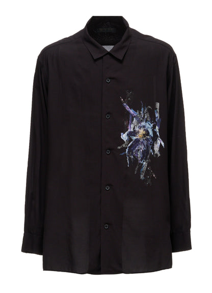 PATCHWORK FLOWER PRINT RAYON OPEN COLLAR SHIRT