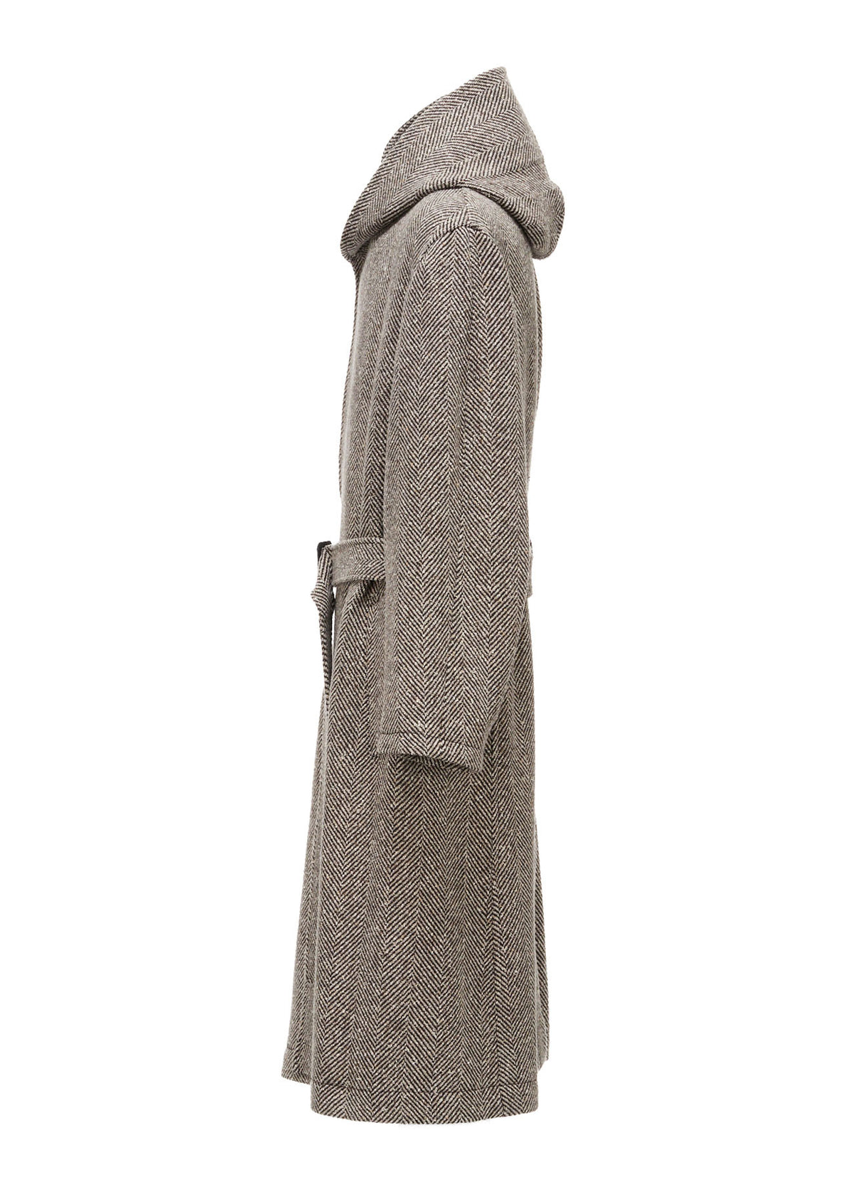 WOOL BLEND ROVING NEP HERRINGBONE HOODED COAT