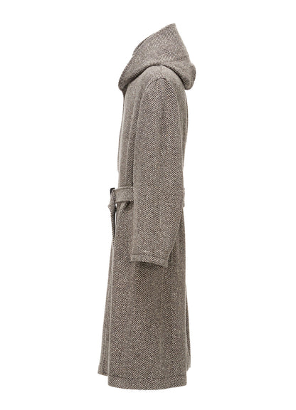WOOL BLEND ROVING NEP HERRINGBONE HOODED COAT