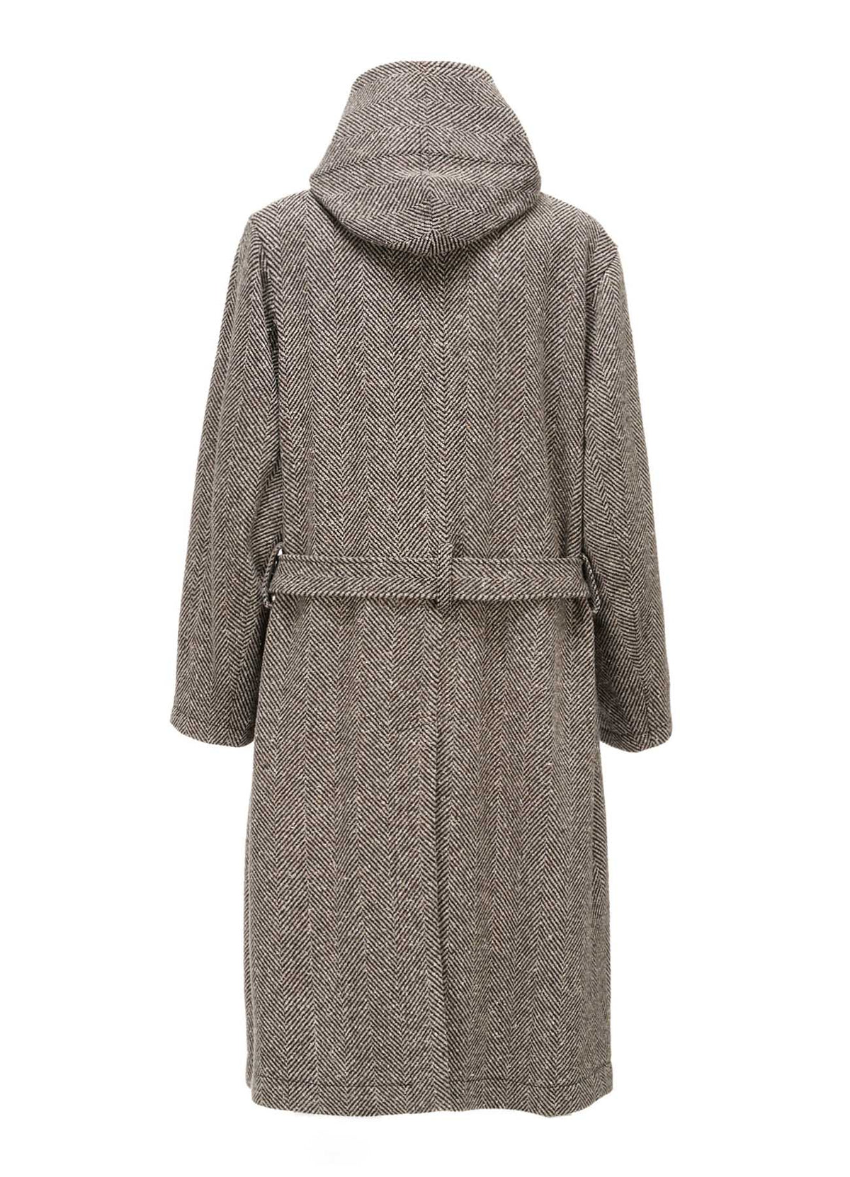 WOOL BLEND ROVING NEP HERRINGBONE HOODED COAT