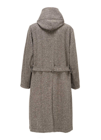 WOOL BLEND ROVING NEP HERRINGBONE HOODED COAT
