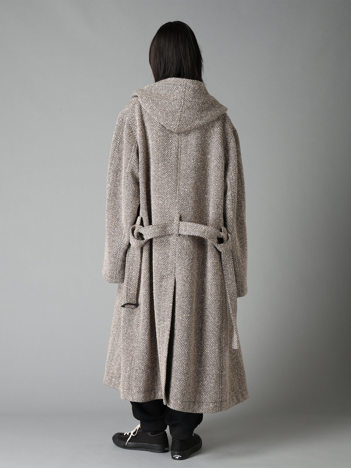 WOOL BLEND ROVING NEP HERRINGBONE HOODED COAT
