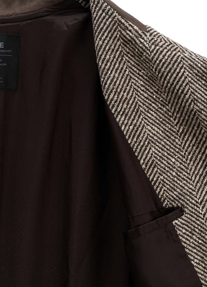 WOOL BLEND ROVING NEP HERRINGBONE HOODED COAT