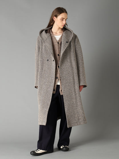 WOOL BLEND ROVING NEP HERRINGBONE HOODED COAT