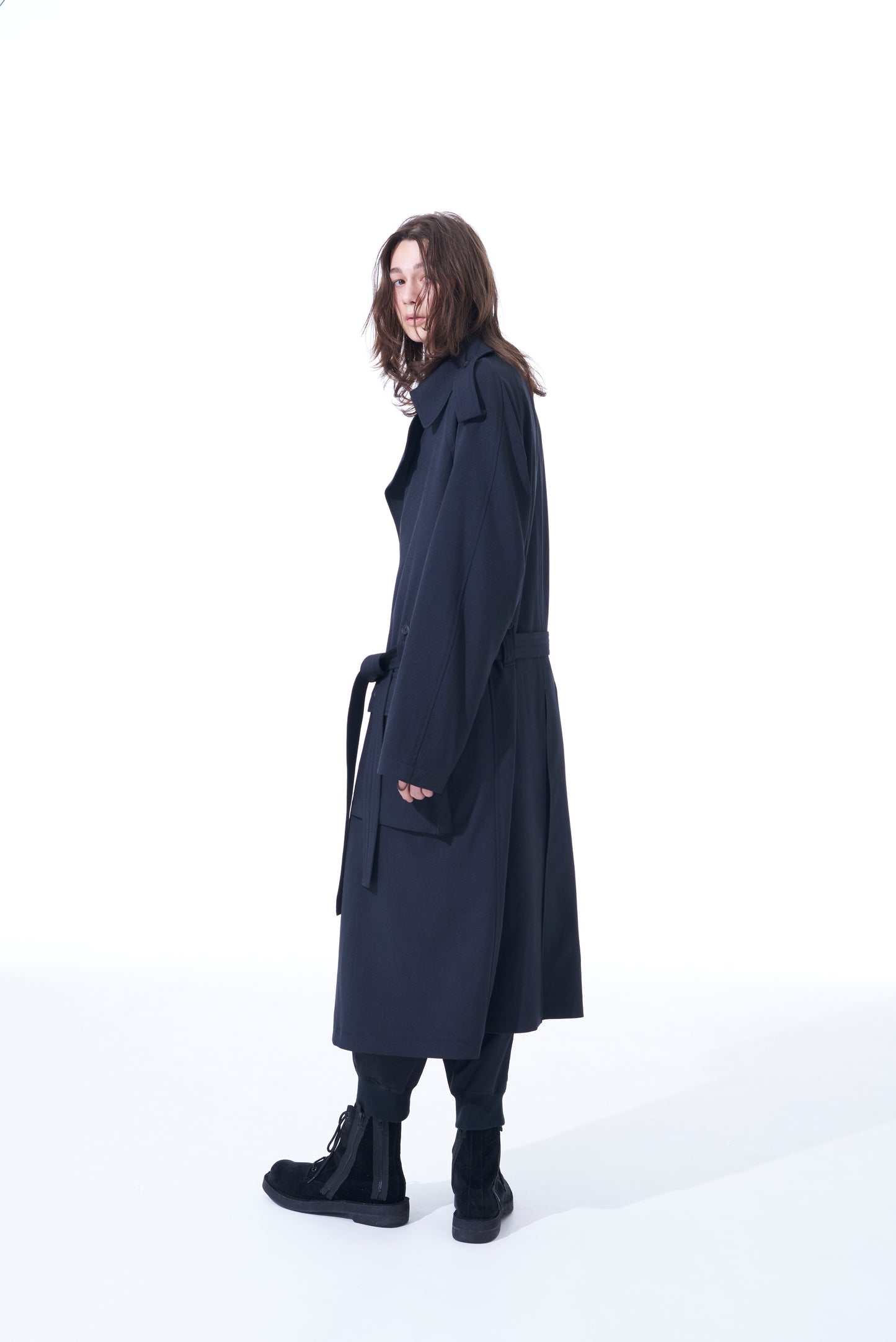 SHIWANOARU POLYESTER STRETCH TWILL BIG TRENCH CARGO POCKET COAT