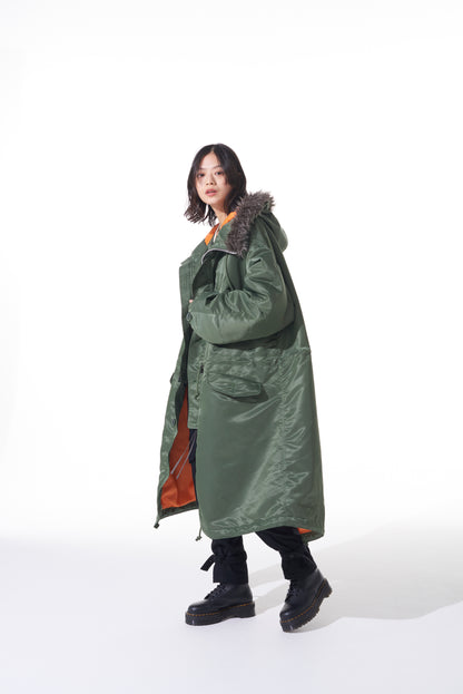 WATER-REPELLENT NYLON TWILL FUR BIG MODS COAT