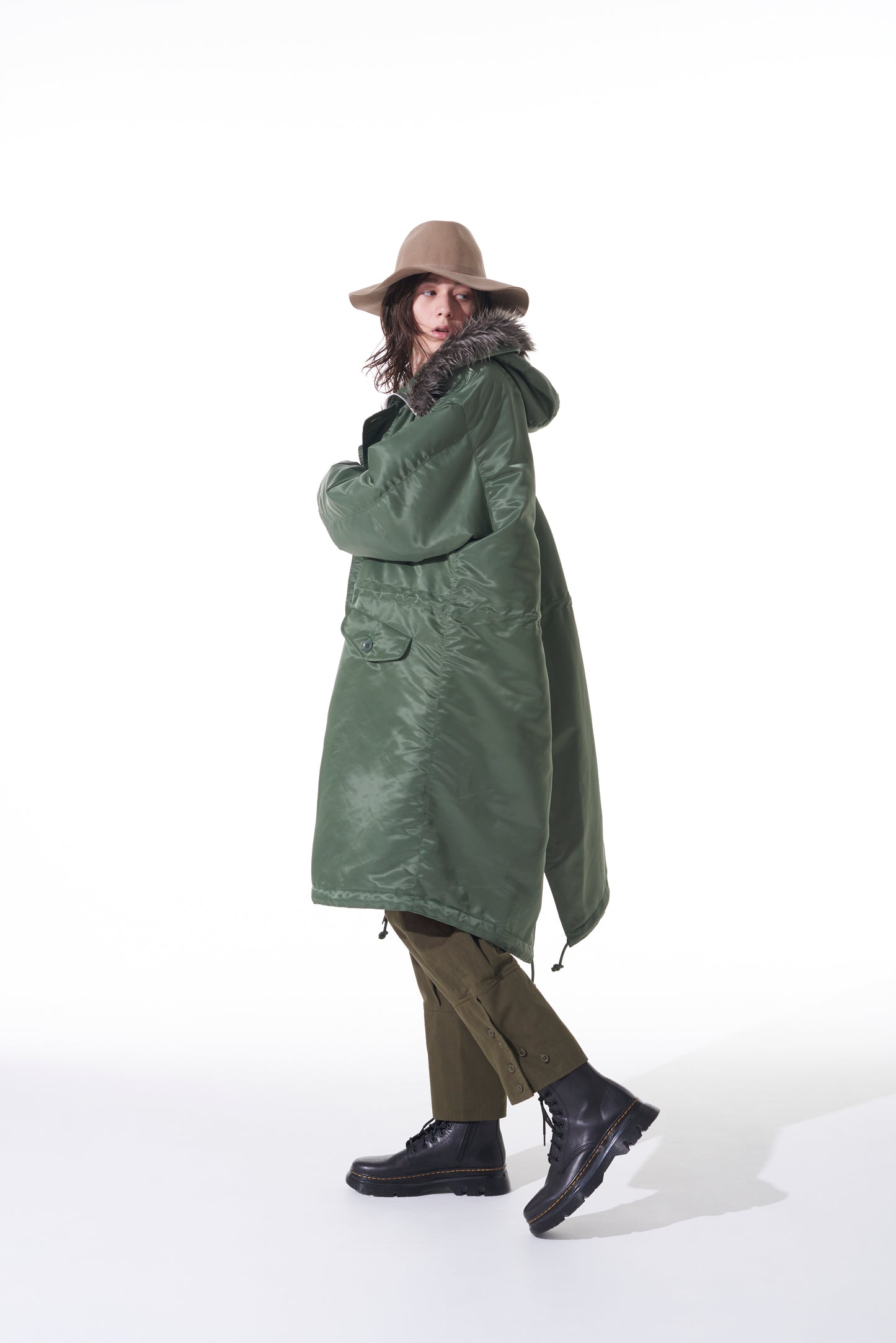 WATER-REPELLENT NYLON TWILL FUR BIG MODS COAT