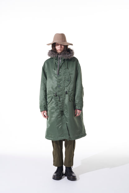 WATER-REPELLENT NYLON TWILL FUR BIG MODS COAT