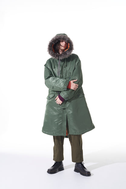 WATER-REPELLENT NYLON TWILL FUR BIG MODS COAT