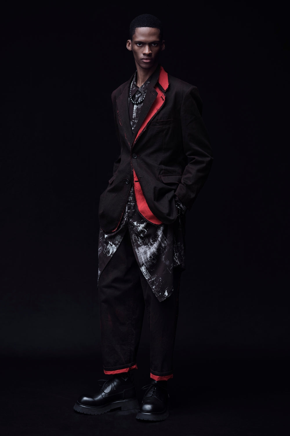 PIGMENT PRINT COTTON TWILL DOUBLE-LAPEL JACKET