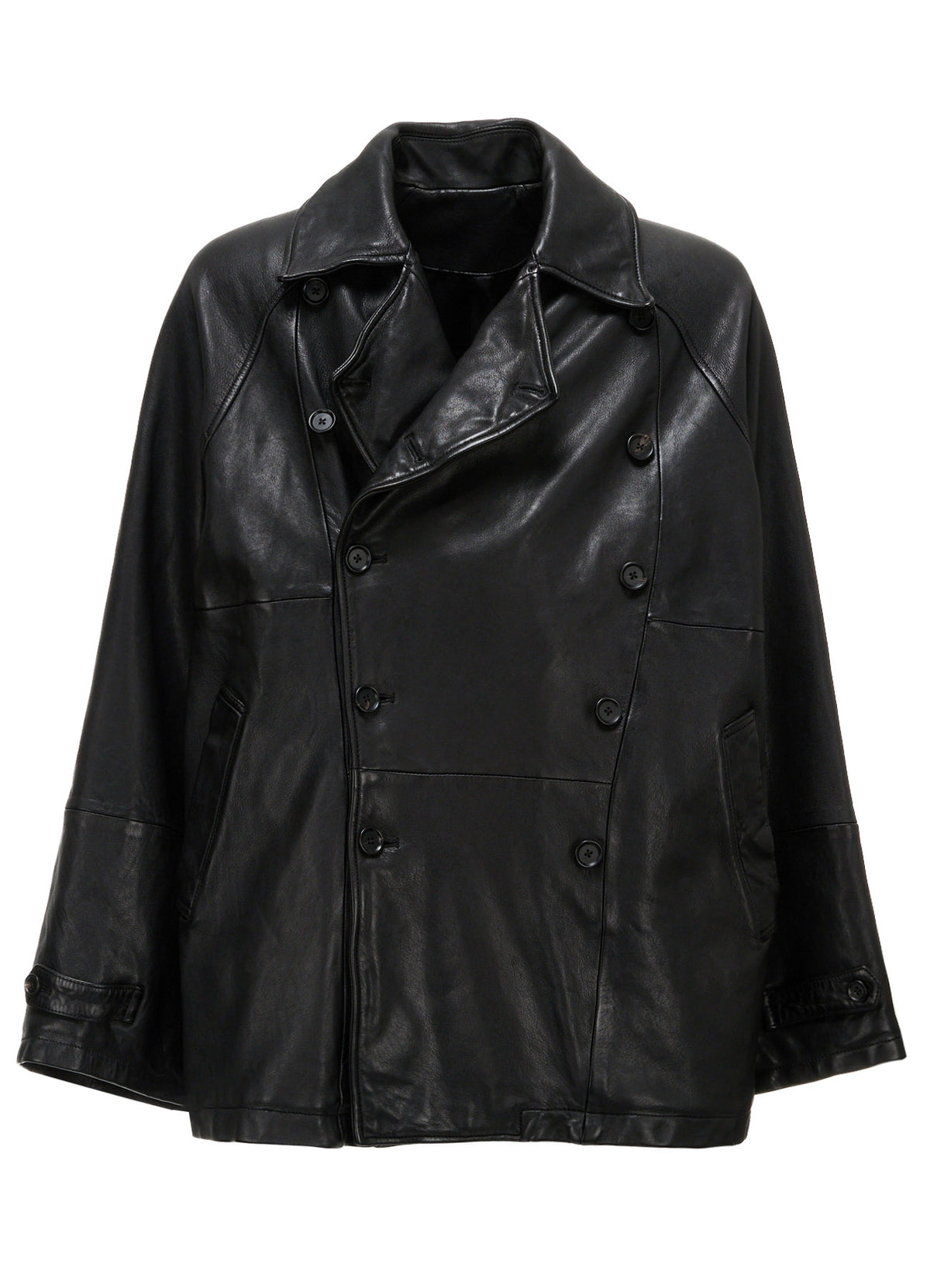 WASHED SHEEP LEATHER DOUBLE-BREASTED MOTORCYCLE JACKET