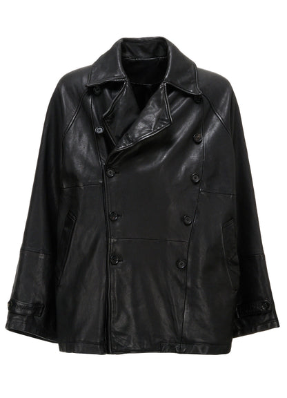 WASHED SHEEP LEATHER DOUBLE-BREASTED MOTORCYCLE JACKET