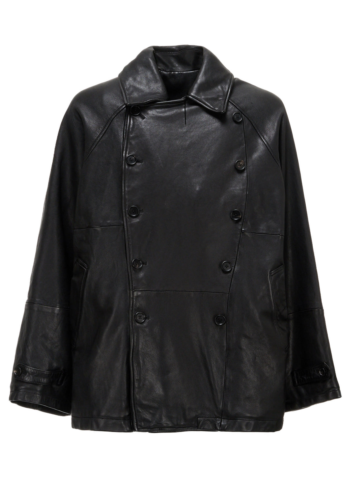 WASHED SHEEP LEATHER DOUBLE-BREASTED MOTORCYCLE JACKET