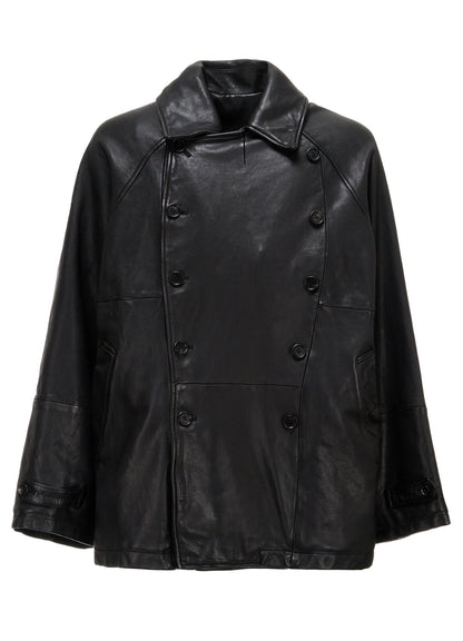 WASHED SHEEP LEATHER DOUBLE-BREASTED MOTORCYCLE JACKET