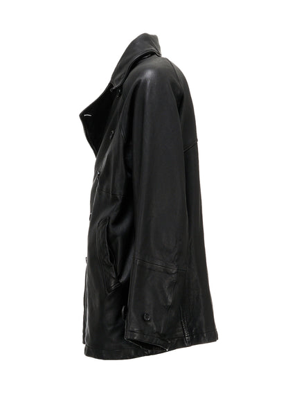 WASHED SHEEP LEATHER DOUBLE-BREASTED MOTORCYCLE JACKET