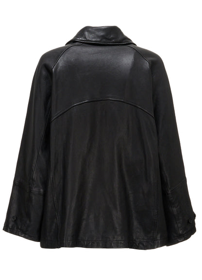 WASHED SHEEP LEATHER DOUBLE-BREASTED MOTORCYCLE JACKET
