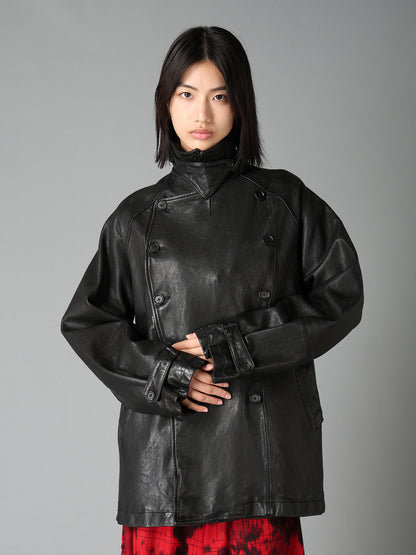WASHED SHEEP LEATHER DOUBLE-BREASTED MOTORCYCLE JACKET