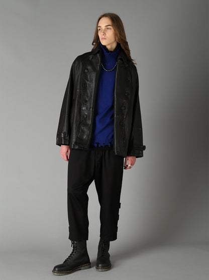WASHED SHEEP LEATHER DOUBLE-BREASTED MOTORCYCLE JACKET