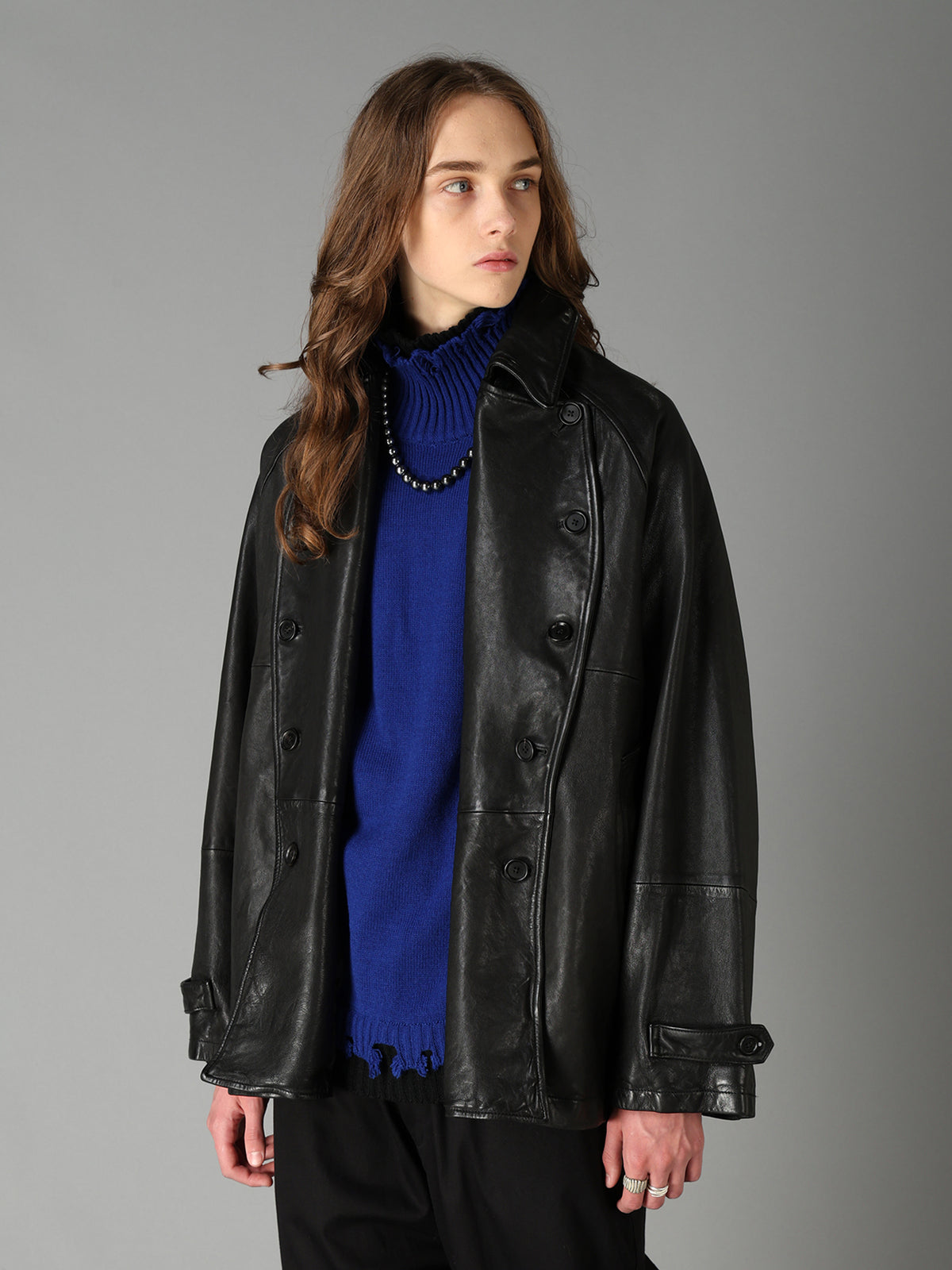 WASHED SHEEP LEATHER DOUBLE-BREASTED MOTORCYCLE JACKET