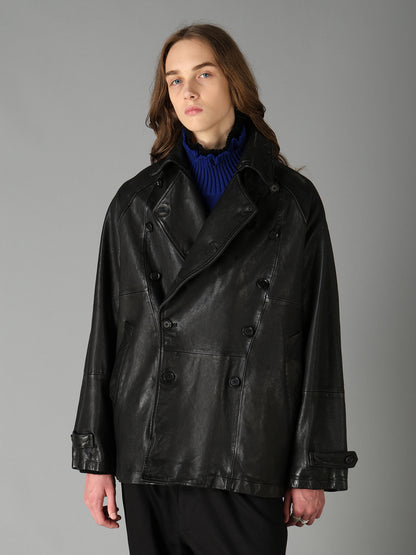 WASHED SHEEP LEATHER DOUBLE-BREASTED MOTORCYCLE JACKET