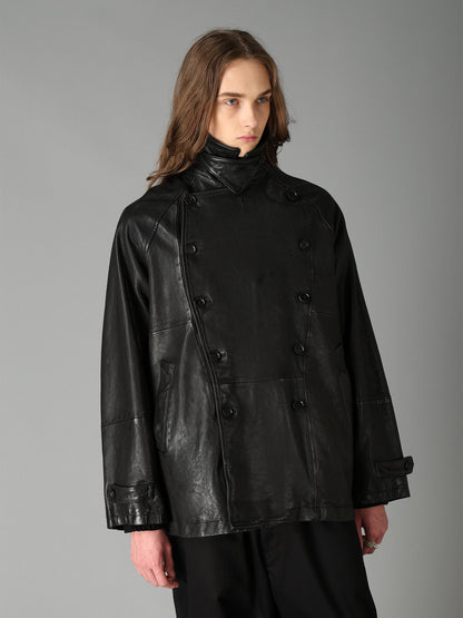 WASHED SHEEP LEATHER DOUBLE-BREASTED MOTORCYCLE JACKET