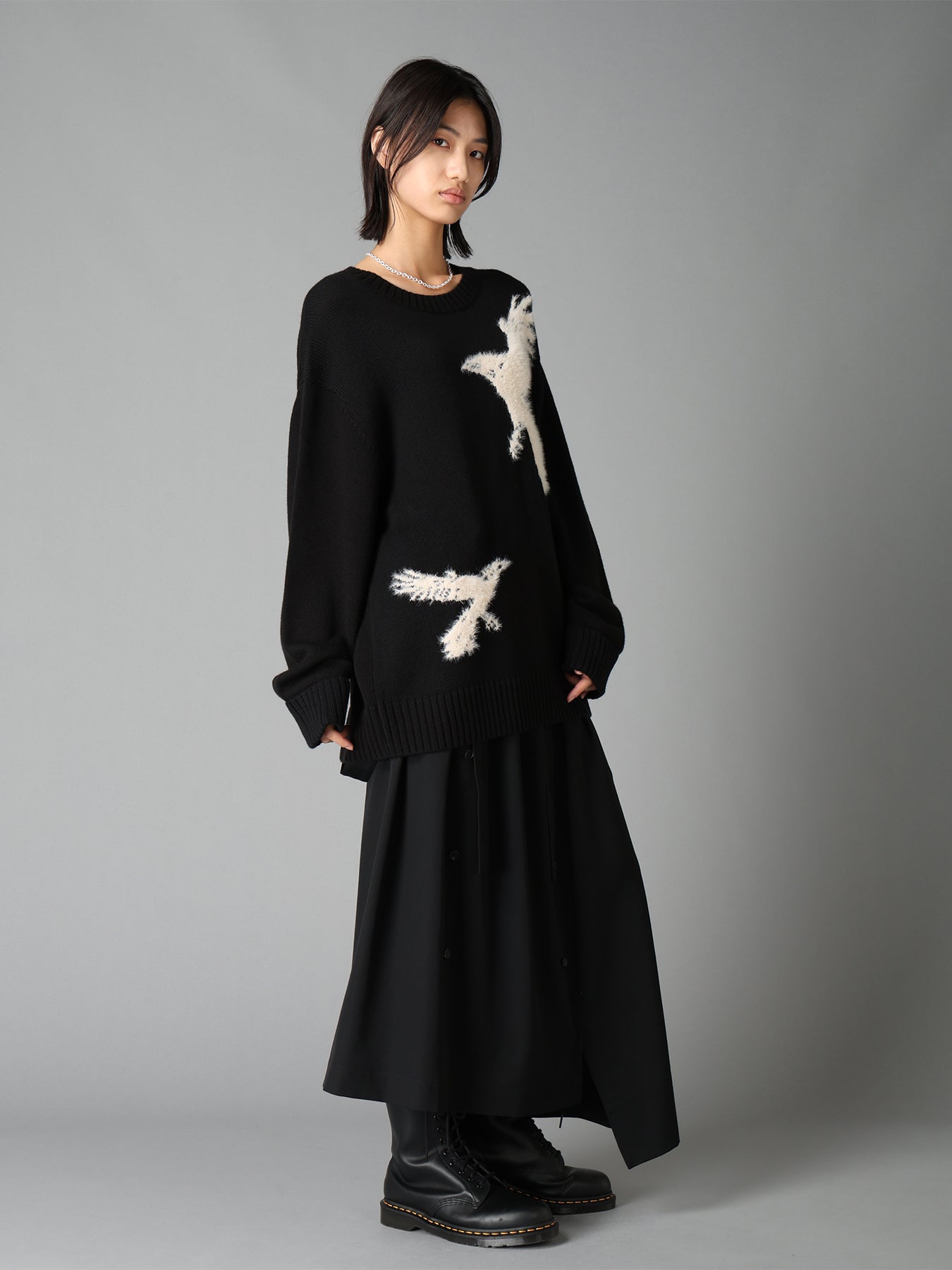 FLOCKED CROW MOTIF KNIT PULLOVER – THE SHOP YOHJI YAMAMOTO