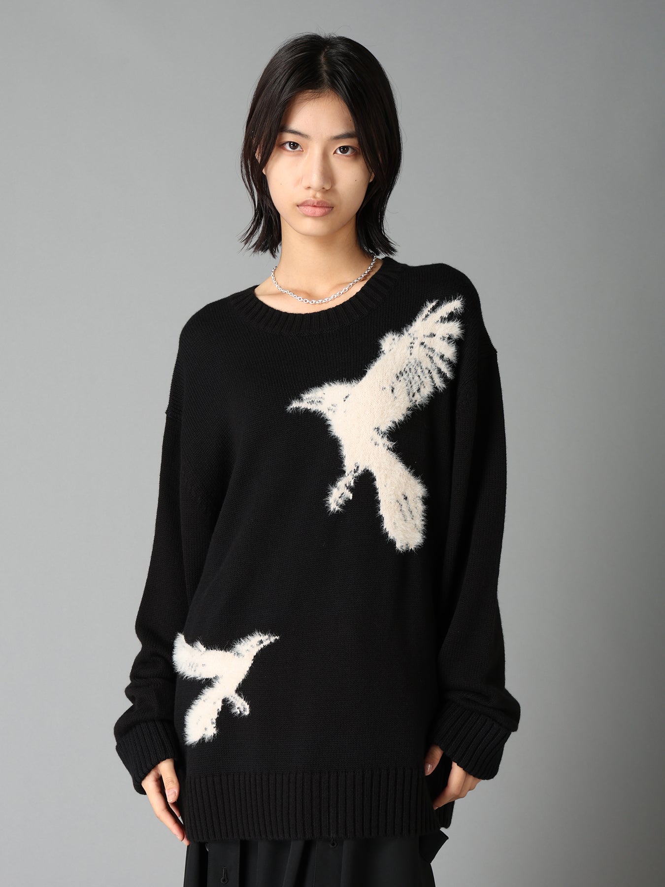FLOCKED CROW MOTIF KNIT PULLOVER – THE SHOP YOHJI YAMAMOTO