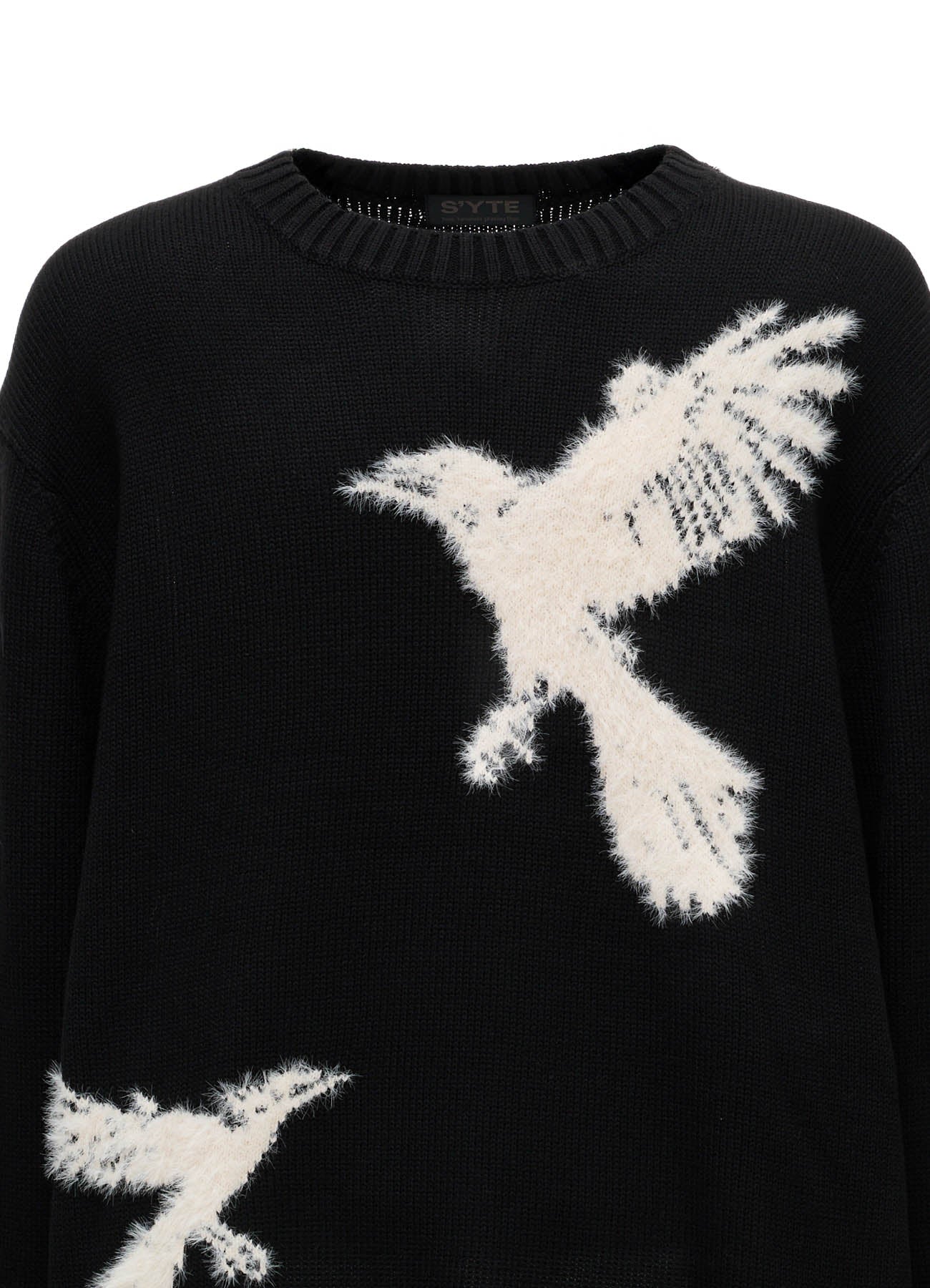 FLOCKED CROW MOTIF KNIT PULLOVER – THE SHOP YOHJI YAMAMOTO