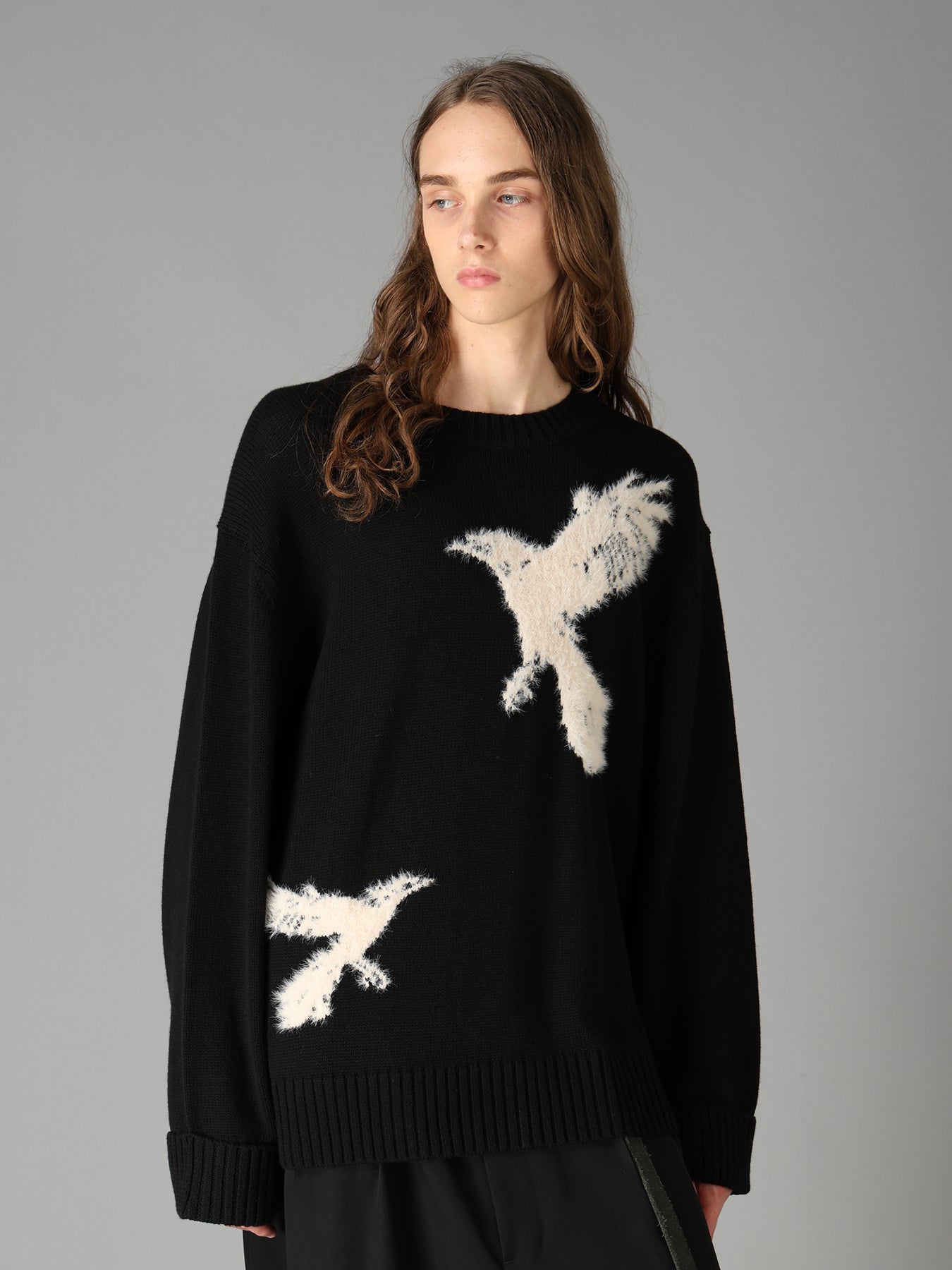 FLOCKED CROW MOTIF KNIT PULLOVER – THE SHOP YOHJI YAMAMOTO