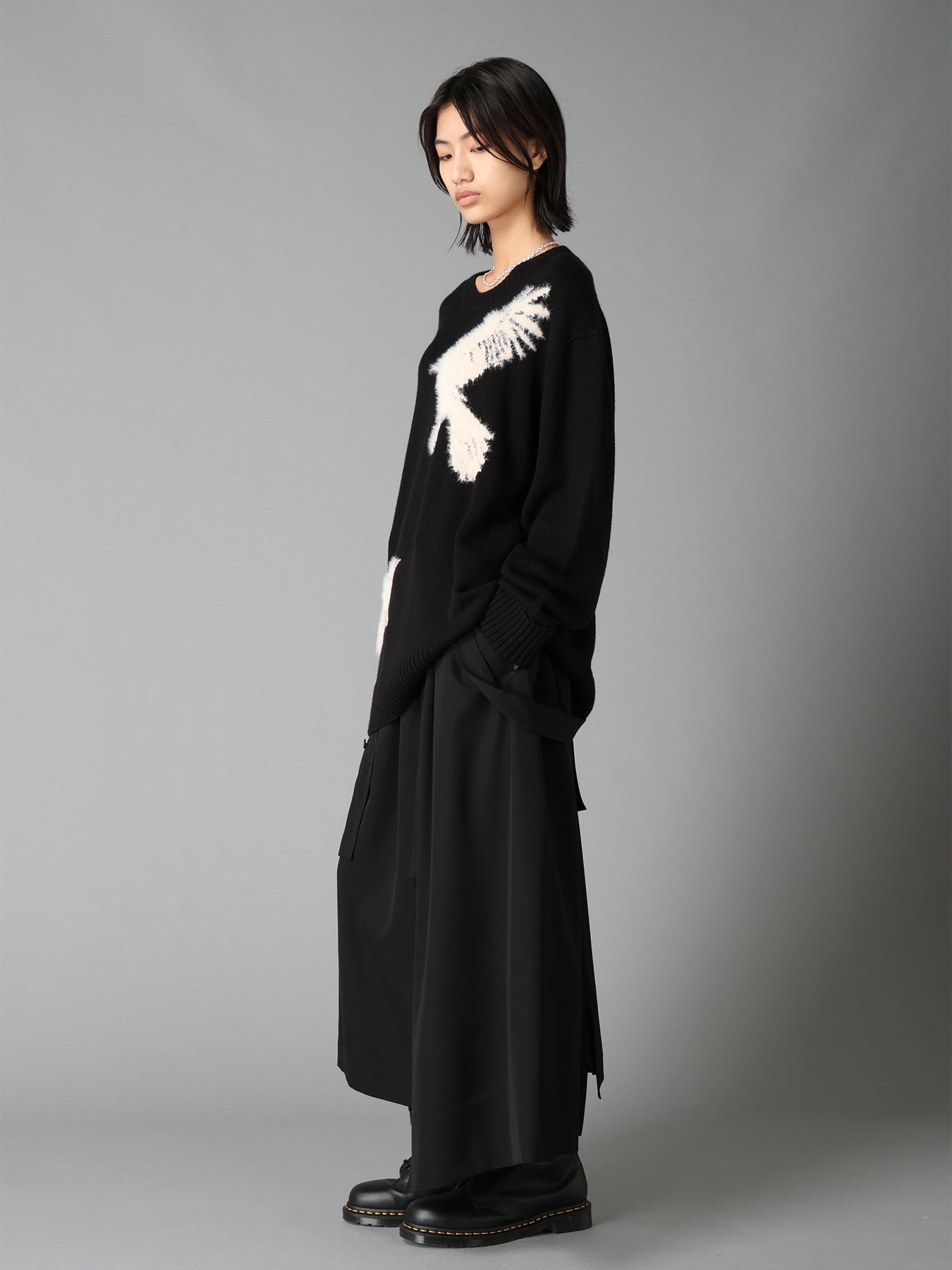 FLOCKED CROW MOTIF KNIT PULLOVER – THE SHOP YOHJI YAMAMOTO