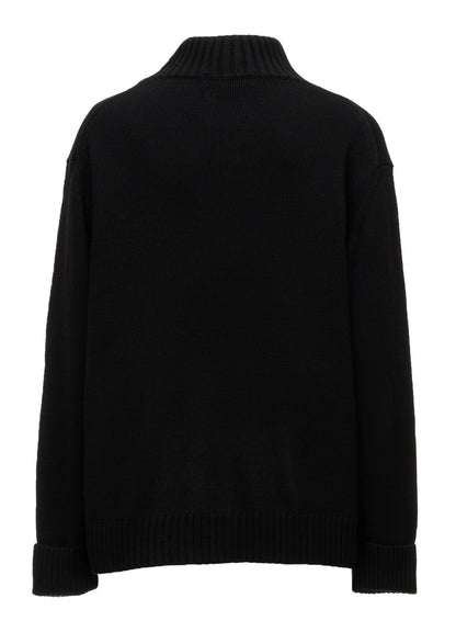 FLOCKED LILY MOTIF KNIT TURTLE NECK PULLOVER