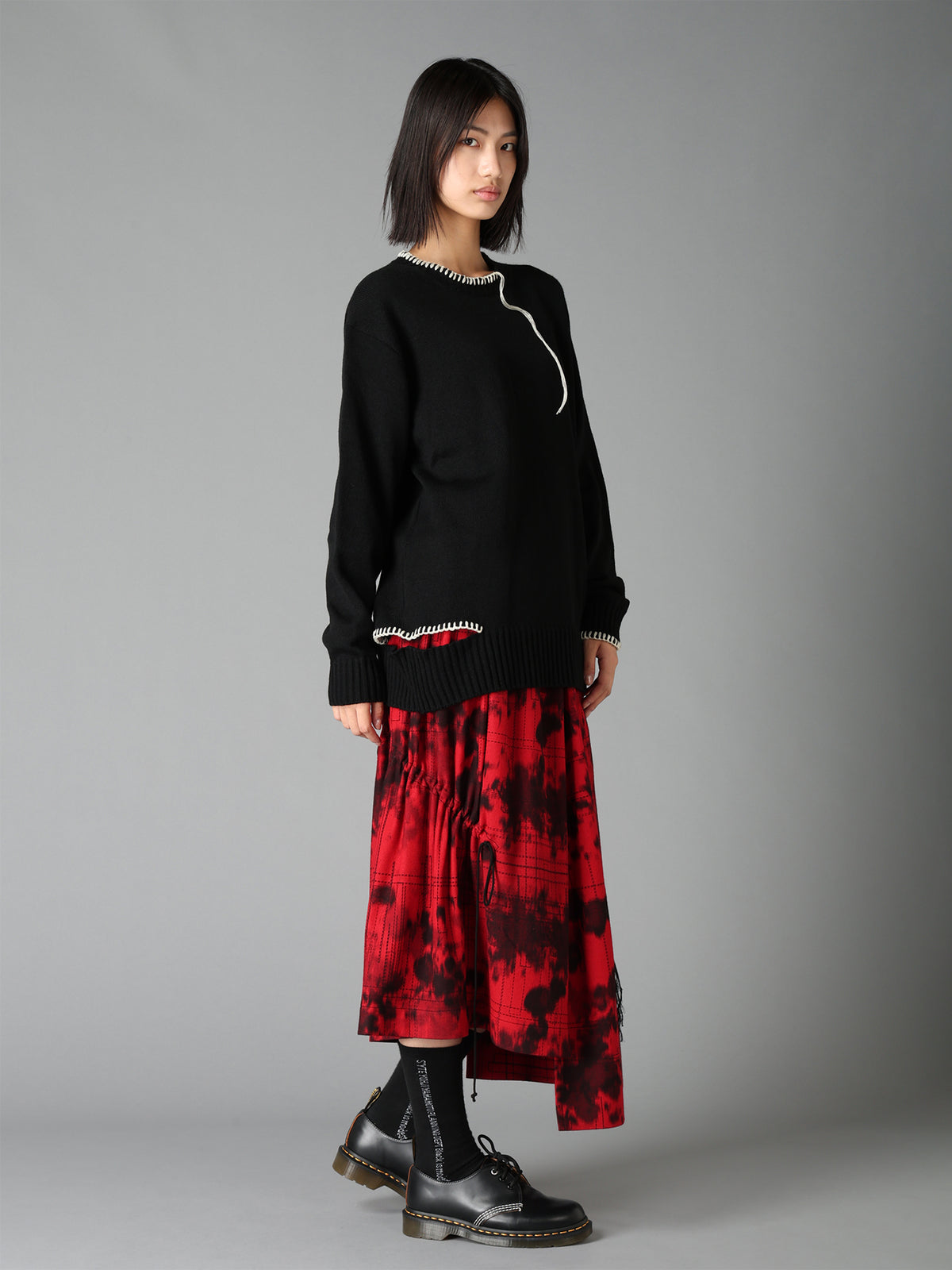 BULKY WOOL BLEND ASYMMETRIC STITCH PULLOVER