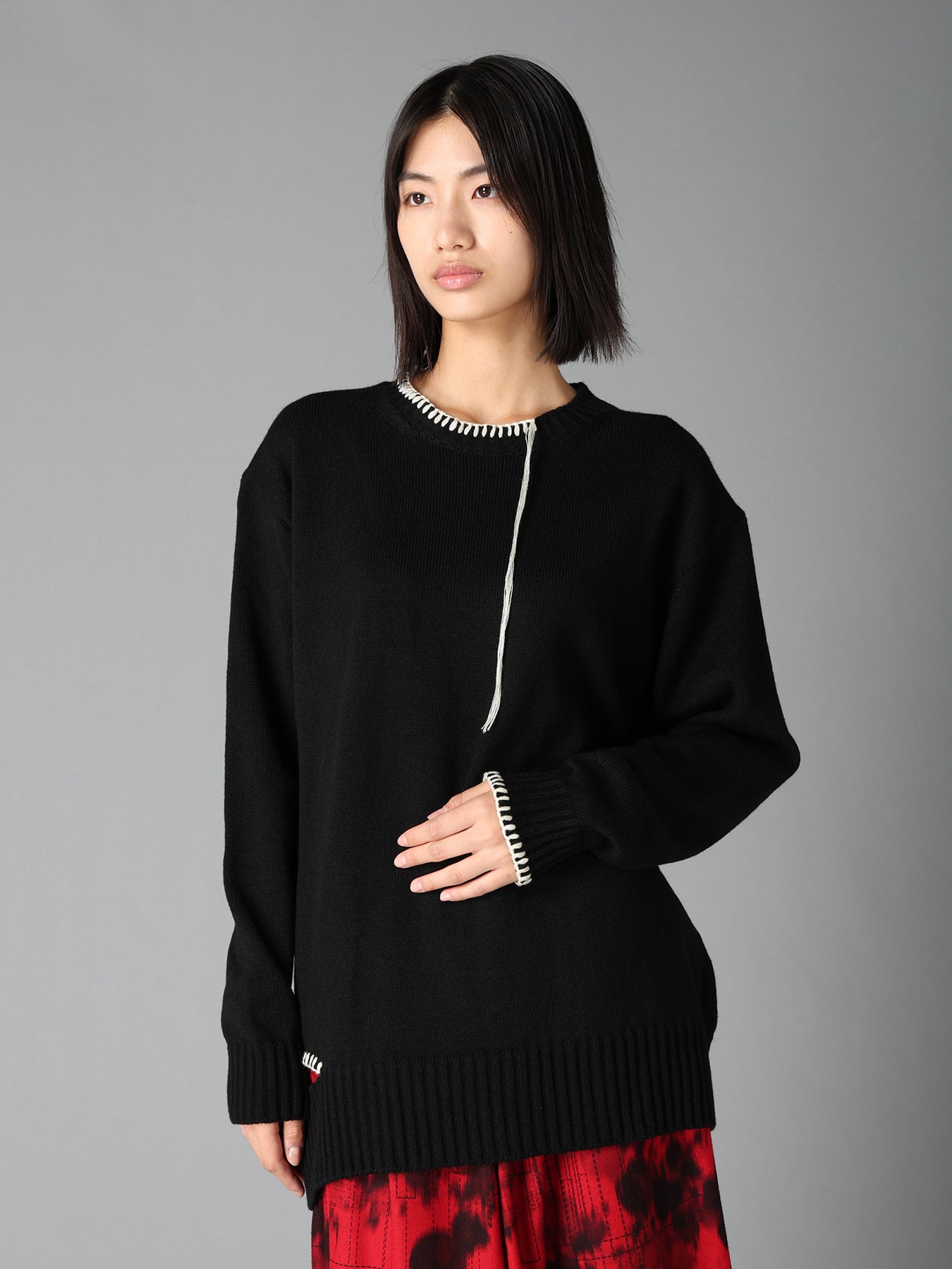 BULKY WOOL BLEND ASYMMETRIC STITCH PULLOVER – THE SHOP YOHJI YAMAMOTO