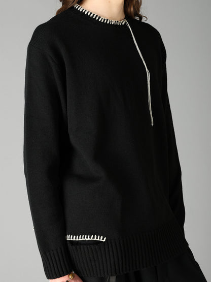 BULKY WOOL BLEND ASYMMETRIC STITCH PULLOVER