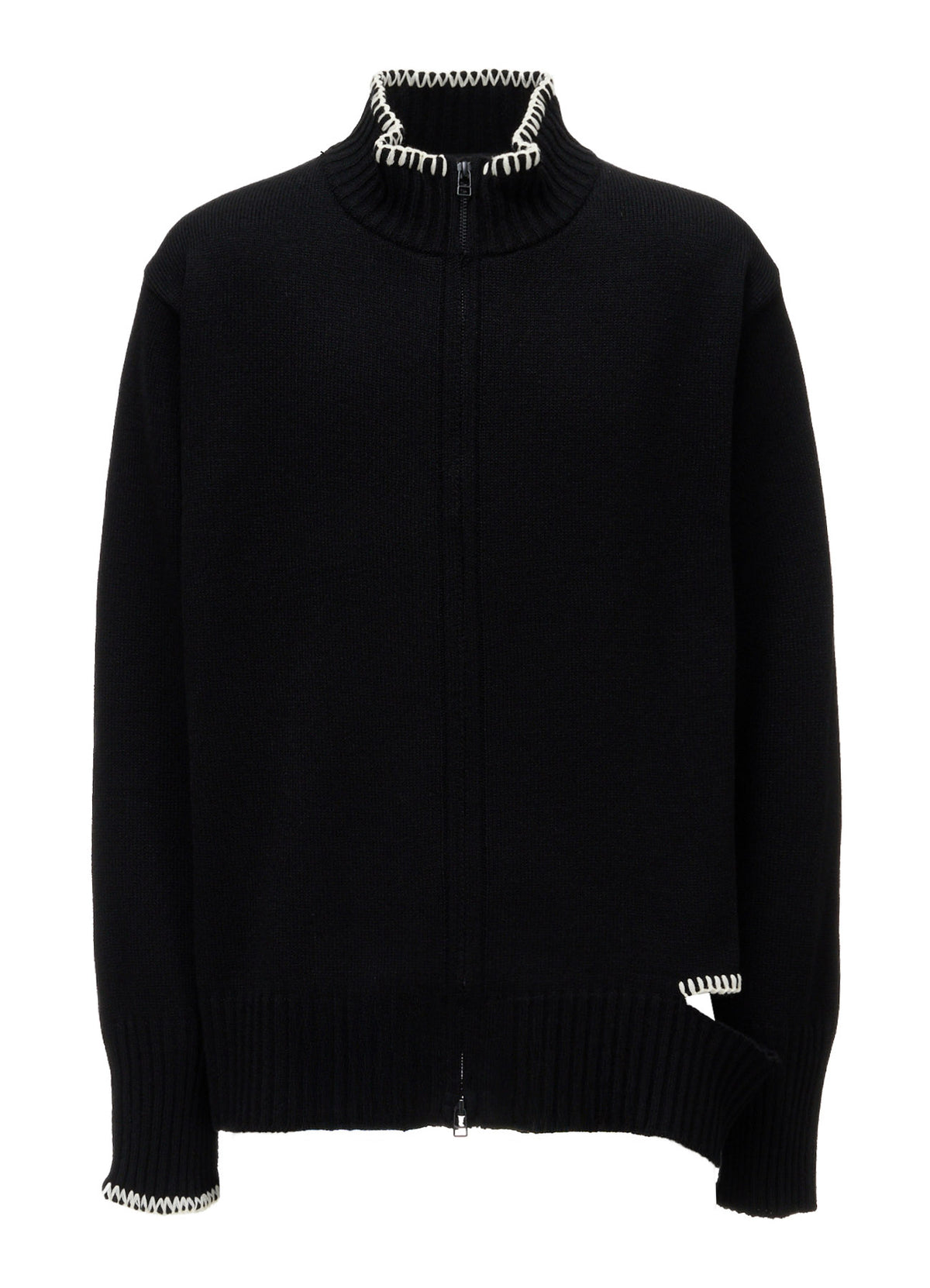 BULKY WOOL BLEND ASYMMETRIC STITCH ZIP-UP KNIT