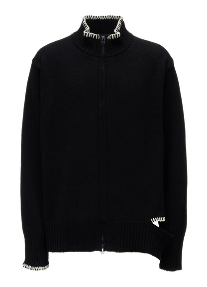BULKY WOOL BLEND ASYMMETRIC STITCH ZIP-UP KNIT