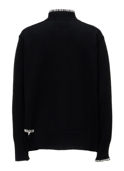 BULKY WOOL BLEND ASYMMETRIC STITCH ZIP-UP KNIT
