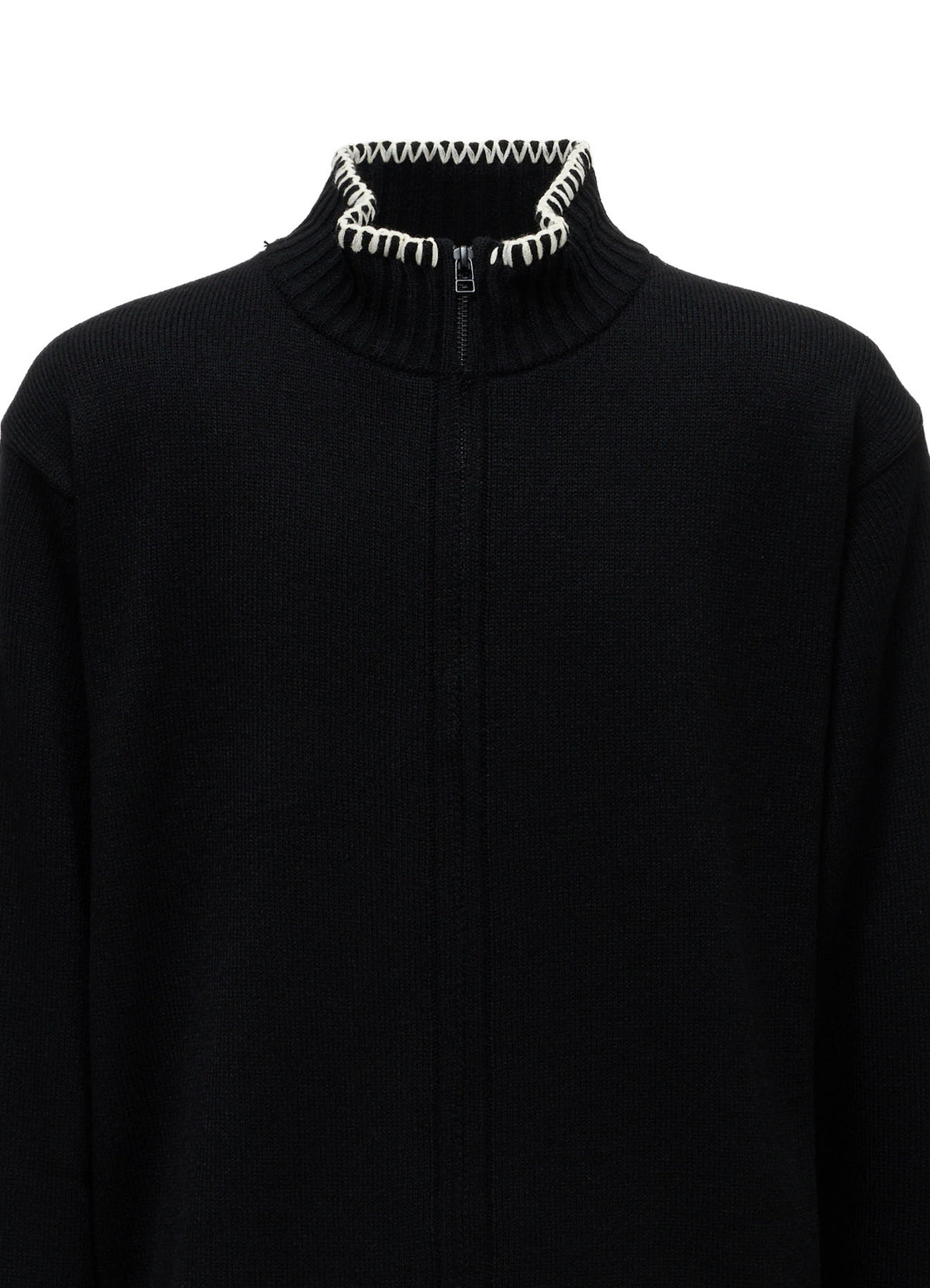 BULKY WOOL BLEND ASYMMETRIC STITCH ZIP-UP KNIT
