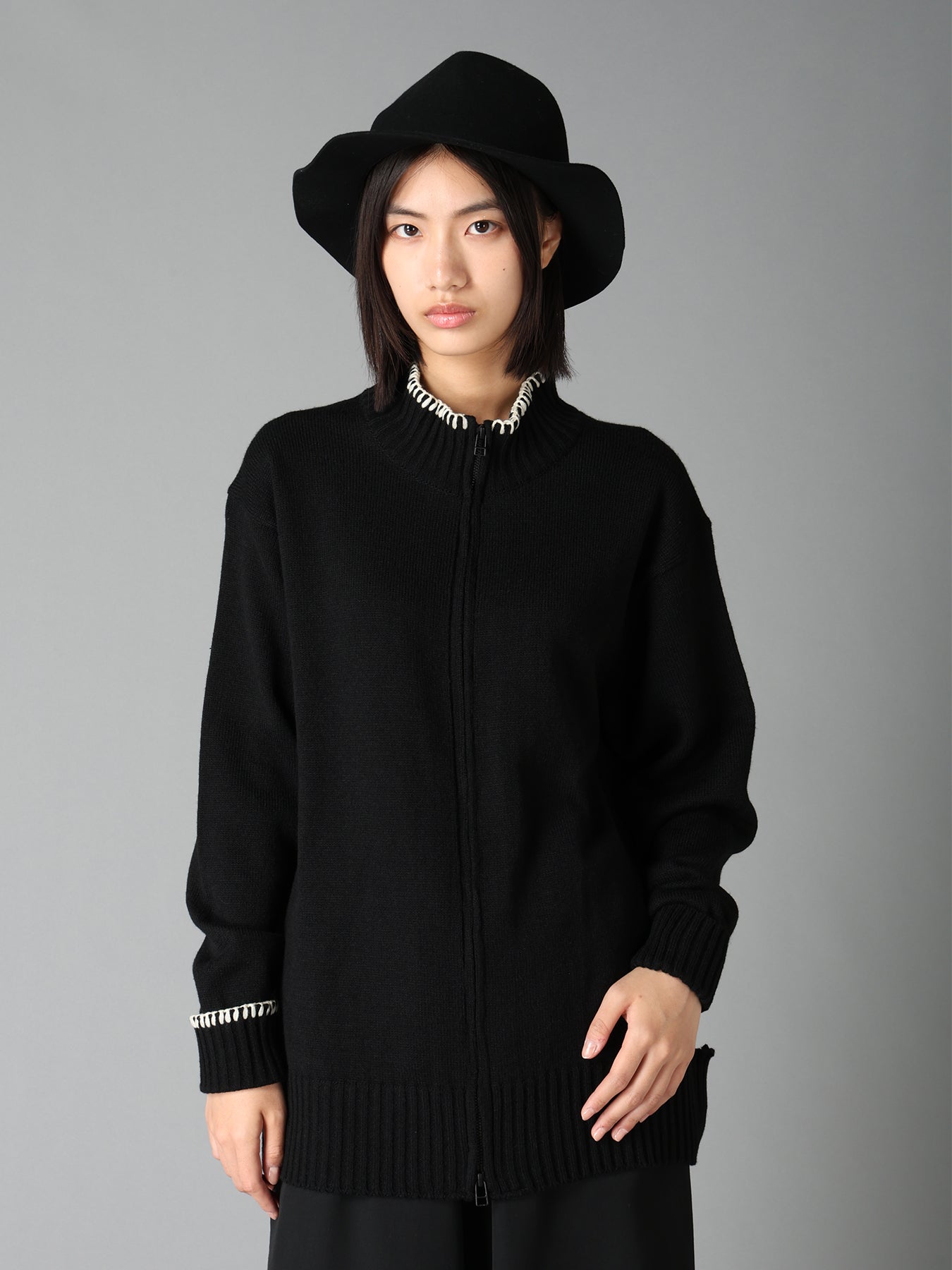 BULKY WOOL BLEND ASYMMETRIC STITCH ZIP-UP KNIT – THE SHOP YOHJI
