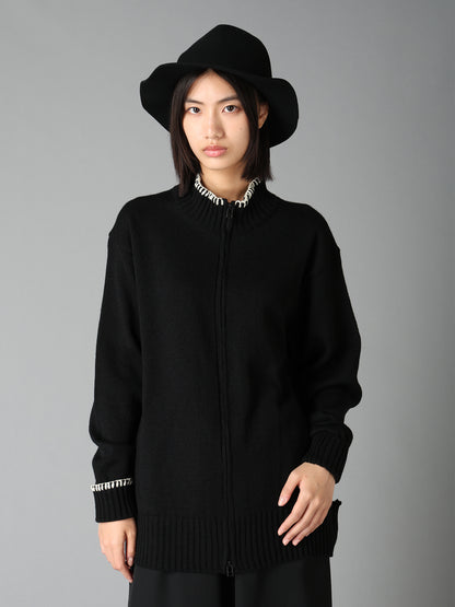 BULKY WOOL BLEND ASYMMETRIC STITCH ZIP-UP KNIT