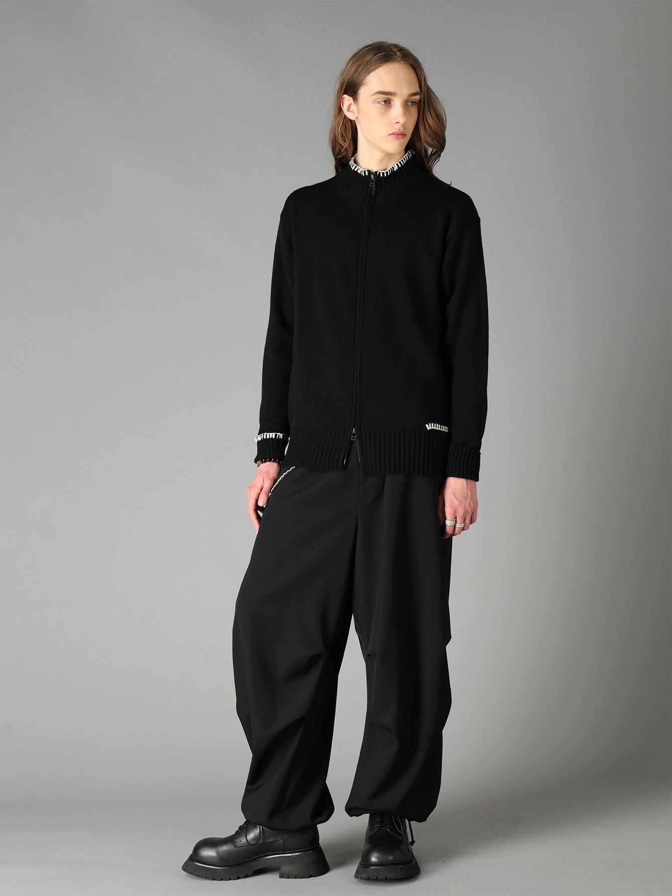 BULKY WOOL BLEND ASYMMETRIC STITCH ZIP-UP KNIT – THE SHOP YOHJI