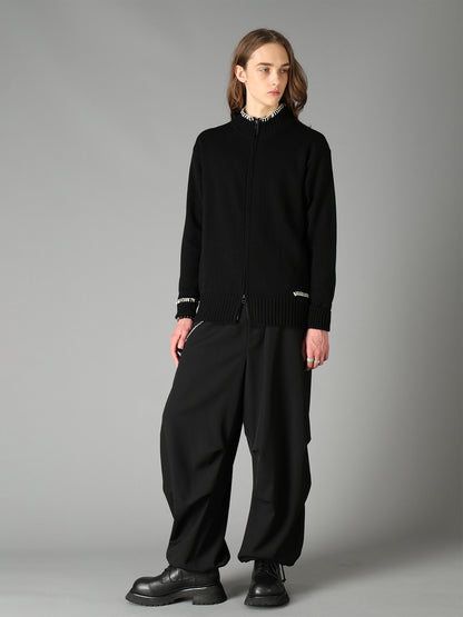 BULKY WOOL BLEND ASYMMETRIC STITCH ZIP-UP KNIT