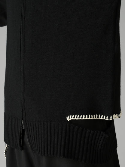 BULKY WOOL BLEND ASYMMETRIC STITCH ZIP-UP KNIT