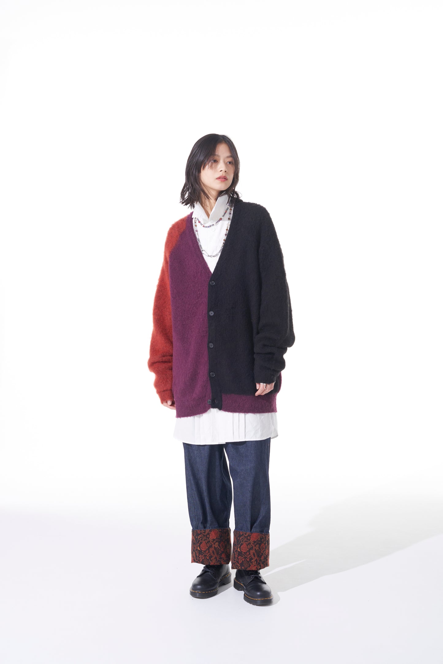 COLOR PANELING MOHAIR CARDIGAN