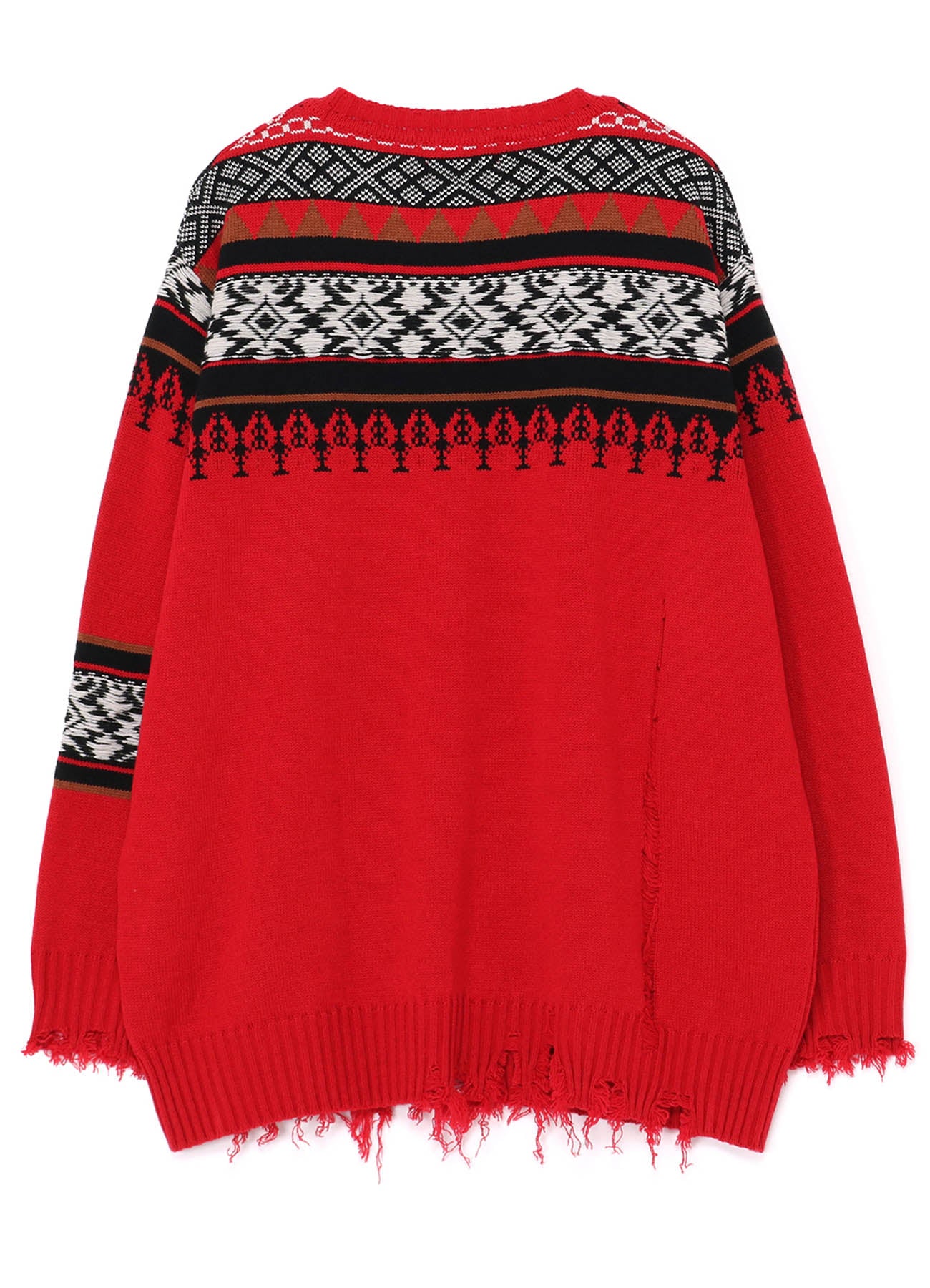 BULKY WOOL NORDIC PATTERN DAMAGED ROUND NECK KNIT