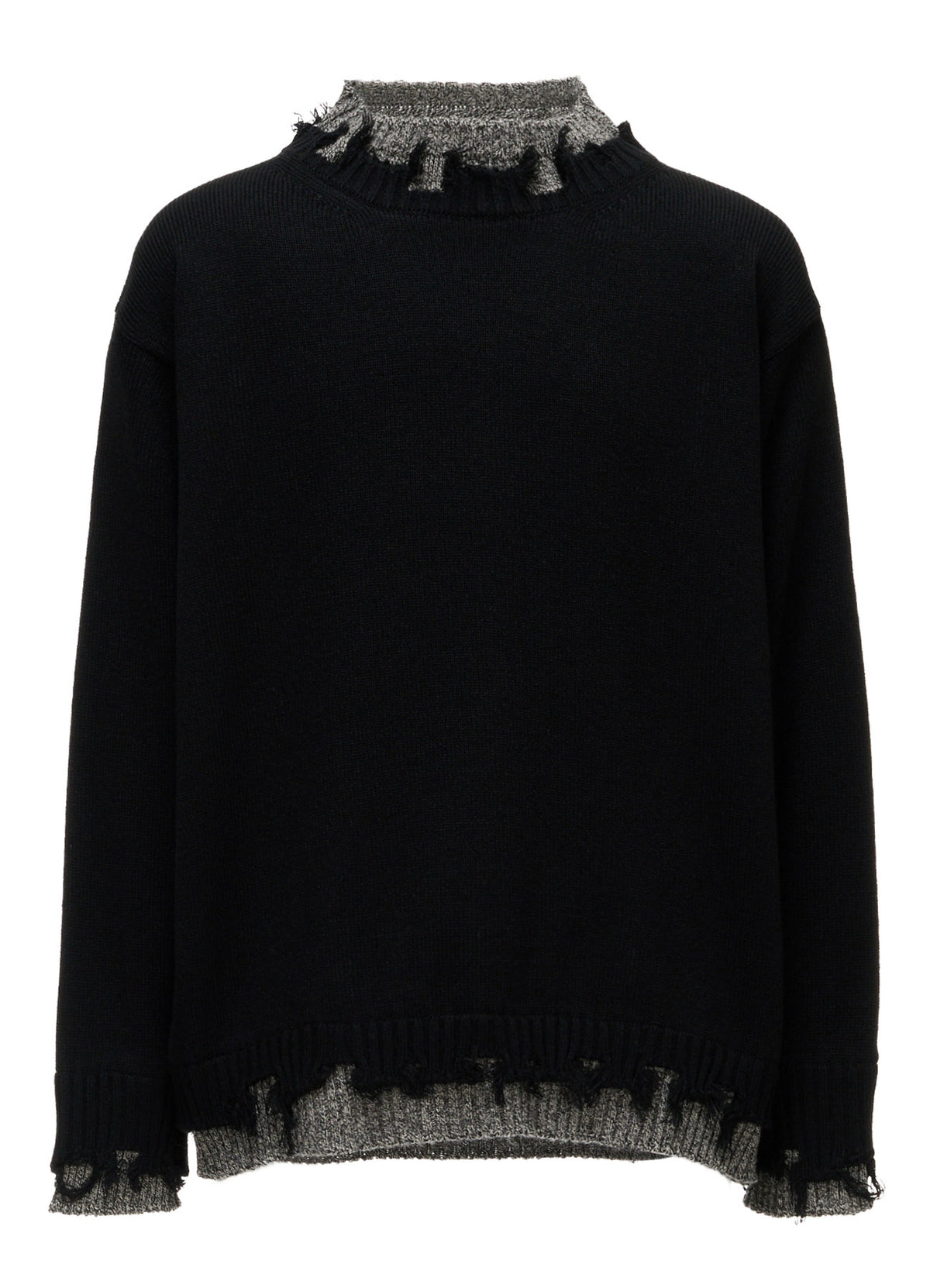 BULKY WOOL BLEND CONTRAST DAMAGED DETAIL PULLOVER