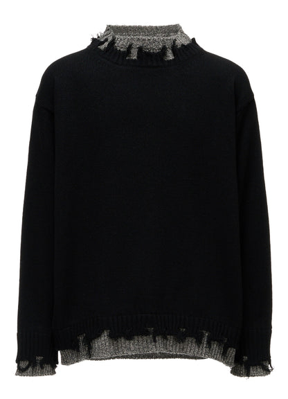 BULKY WOOL BLEND CONTRAST DAMAGED DETAIL PULLOVER