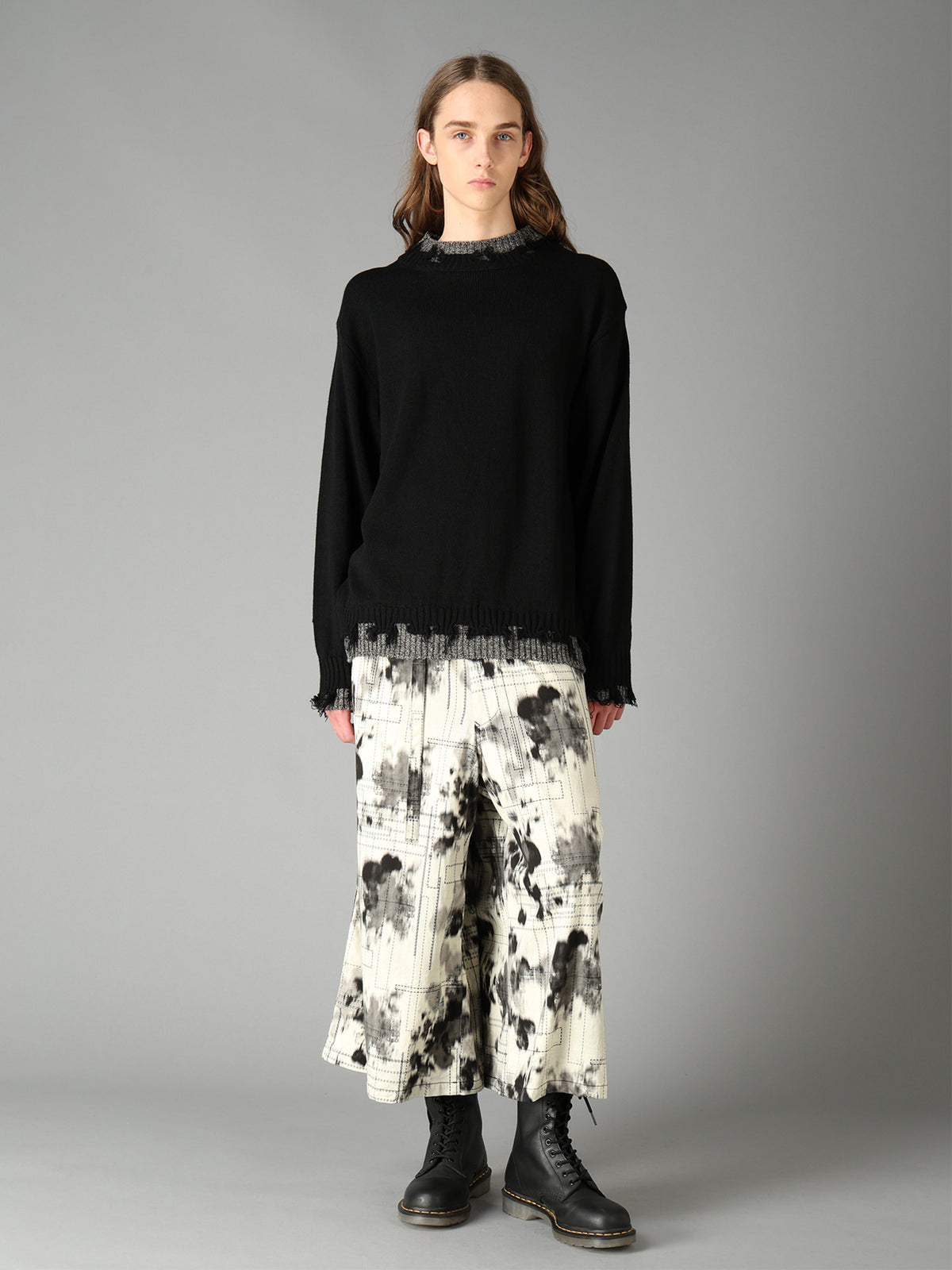 BULKY WOOL BLEND CONTRAST DAMAGED DETAIL PULLOVER